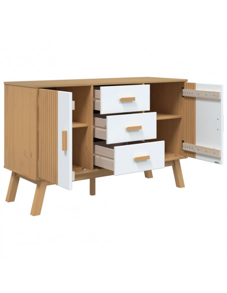 Credenza OLDEN Bianca e Marrone 114x43x73,5 cm Massello di Pino