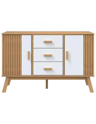 Credenza OLDEN Bianca e Marrone 114x43x73,5 cm Massello di Pino