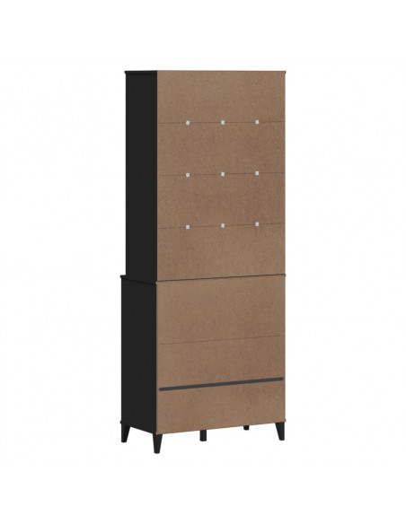 Credenza VIKEN Nera 80x40x200 cm in Legno Massello di Pino