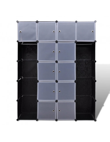 Armadietto Modulare 14 Scomparti Nero e Bianco 37x146x180,5 cm
