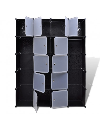 Armadietto Modulare 14 Scomparti Nero e Bianco 37x146x180,5 cm