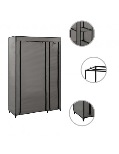Armadio Pieghevole Grigio 110x45x175 cm in Tessuto