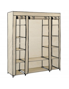 Armadio con Scomparti e Aste Crema 150x45x176 cm in Tessuto 2