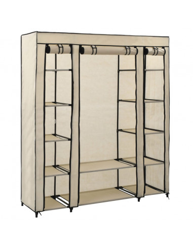 Armadio con Scomparti e Aste Crema 150x45x176 cm in Tessuto