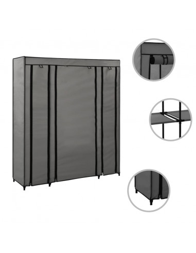 Armadio con Scomparti e Aste Grigio 150x45x176 cm in Tessuto