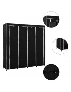 Guardaroba con 4 Scomparti Nero 175x45x170 cm 2