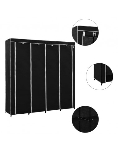 Guardaroba con 4 Scomparti Nero 175x45x170 cm