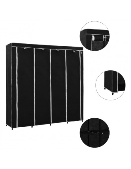 Guardaroba con 4 Scomparti Nero 175x45x170 cm