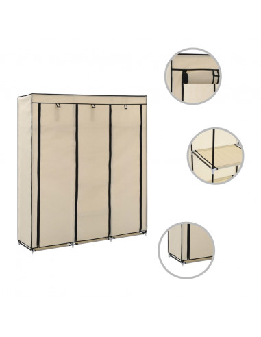 Armadio con Scomparti e Aste Crema 150x45x175 cm in Tessuto