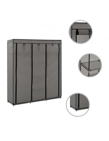 Armadio con Scomparti e Aste Grigio 150x45x175 cm in Tessuto