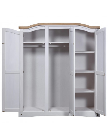 Armadio in Legno di Pino Messicano Corona 3 Ante Bianco