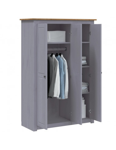 Armadio a 3 Ante Grigio 118x50x171,5cm in Pino Panama Range