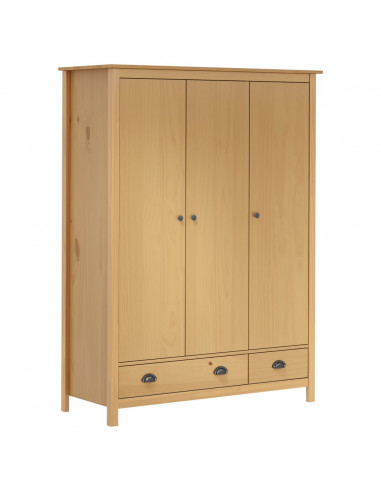 Armadio a 3 Ante Hill 127x50x170cm Legno Massello di Pino