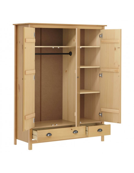 Armadio a 3 Ante Hill 127x50x170cm Legno Massello di Pino