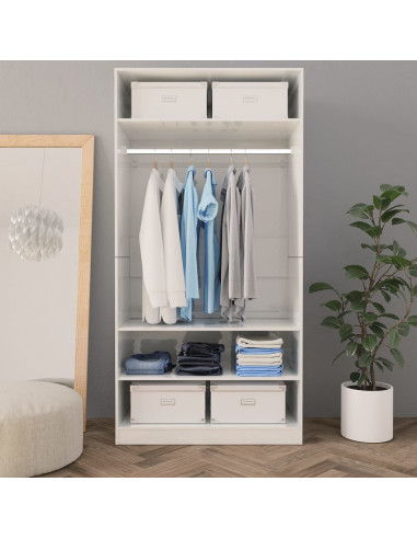 Armadio Bianco Lucido 100x50x200 cm in Legno Multistrato