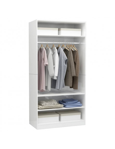 Armadio Bianco Lucido 100x50x200 cm in Legno Multistrato