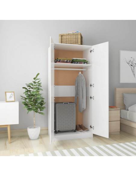 Armadio Bianco Lucido 80x52x180 cm in Legno Multistrato
