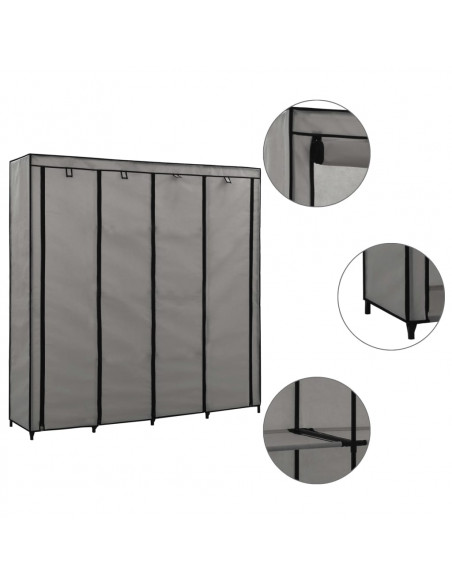 Guardaroba con 4 Scomparti Grigio 175x45x170 cm