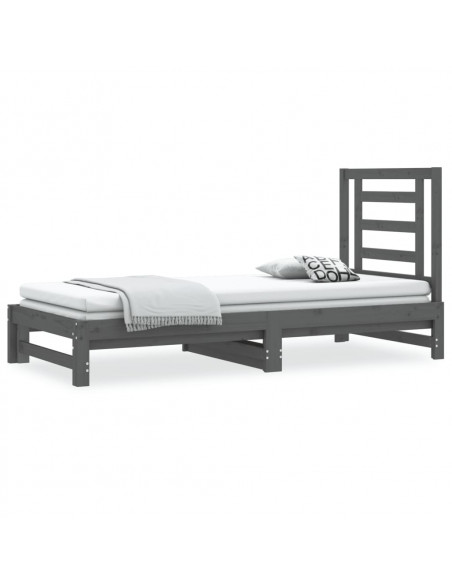 Dormeuse Estraibile Grigia 2x(90x200) cm Legno Massello di Pino
