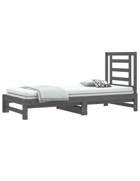 Dormeuse Estraibile Grigia 2x(90x200) cm Legno Massello di Pino