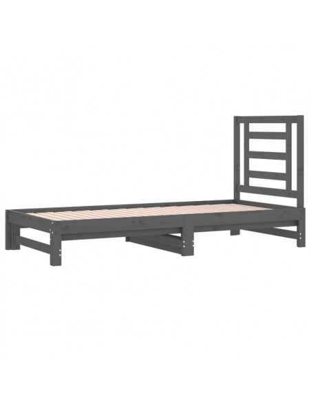 Dormeuse Estraibile Grigia 2x(90x200) cm Legno Massello di Pino