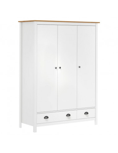 Armadio a 3 Ante Hill Bianco 127x50x170 cm in Legno di Pino