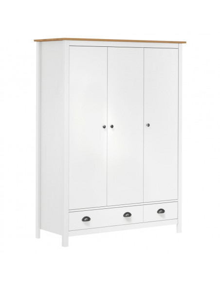 Armadio a 3 Ante Hill Bianco 127x50x170 cm in Legno di Pino
