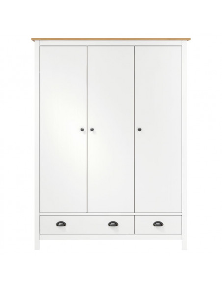 Armadio a 3 Ante Hill Bianco 127x50x170 cm in Legno di Pino