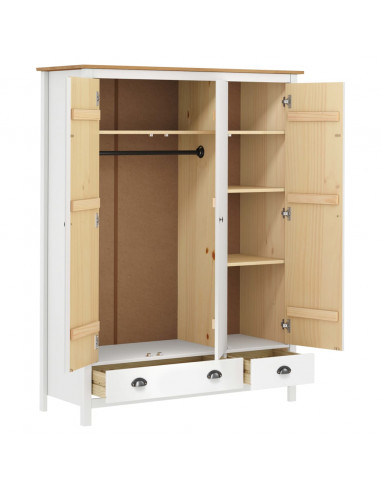 Armadio a 3 Ante Hill Bianco 127x50x170 cm in Legno di Pino