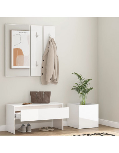 Set di Mobili da Corridoio Bianco Lucido in Legno Multistrato