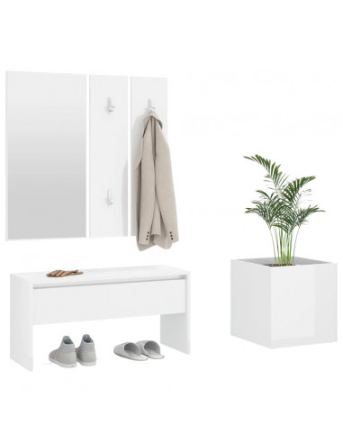 Set di Mobili da Corridoio Bianco Lucido in Legno Multistrato