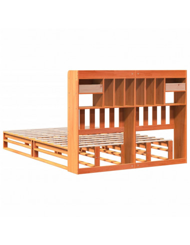 Letto Libreria senza Materasso Marrone Cera 140x190 cm in Pino