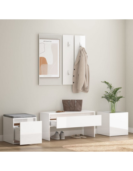 Set di Mobili da Corridoio Bianco Lucido in Legno Multistrato