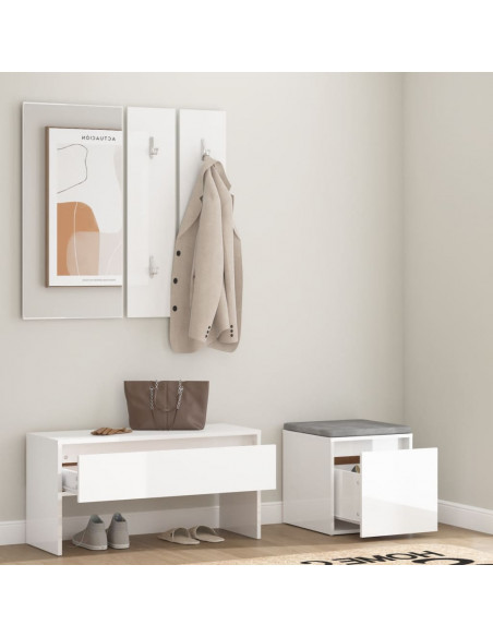 Set di Mobili da Corridoio Bianco Lucido in Legno Multistrato