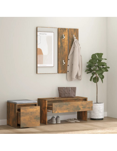Set di Mobili da Corridoio Rovere Fumo in Legno Multistrato
