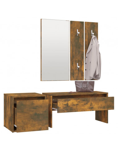 Set di Mobili da Corridoio Rovere Fumo in Legno Multistrato