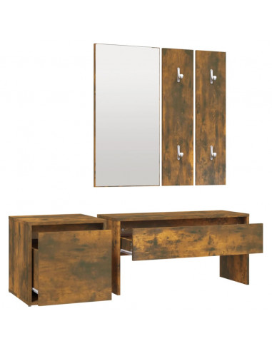 Set di Mobili da Corridoio Rovere Fumo in Legno Multistrato
