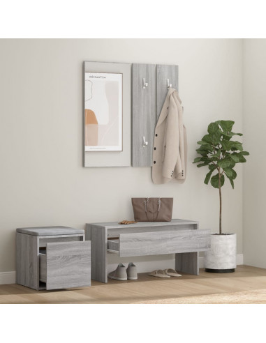 Set di Mobili da Corridoio Grigio Sonoma in Legno Multistrato