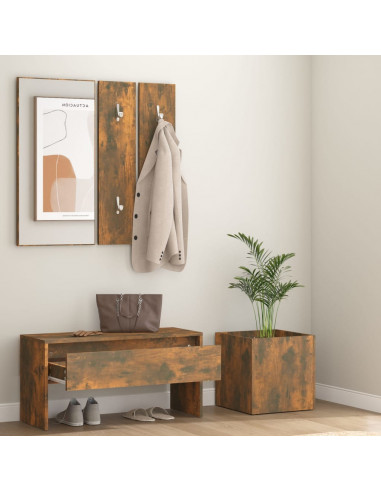 Set di Mobili da Corridoio Rovere Fumo in Legno Multistrato