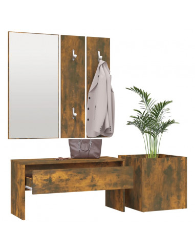 Set di Mobili da Corridoio Rovere Fumo in Legno Multistrato