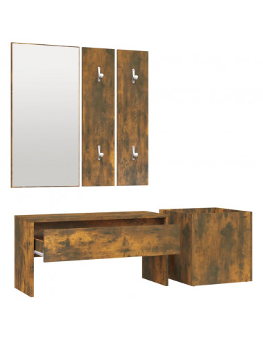 Set di Mobili da Corridoio Rovere Fumo in Legno Multistrato