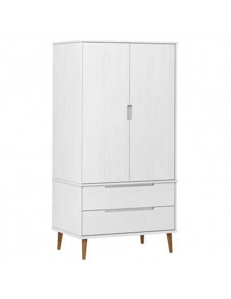 Armadio MOLDE Bianco 90x55x175 cm in Legno Massello di Pino