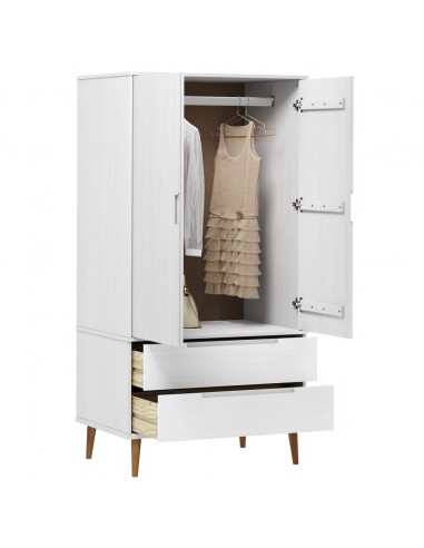 Armadio MOLDE Bianco 90x55x175 cm in Legno Massello di Pino