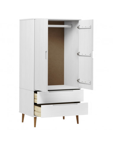 Armadio MOLDE Bianco 90x55x175 cm in Legno Massello di Pino