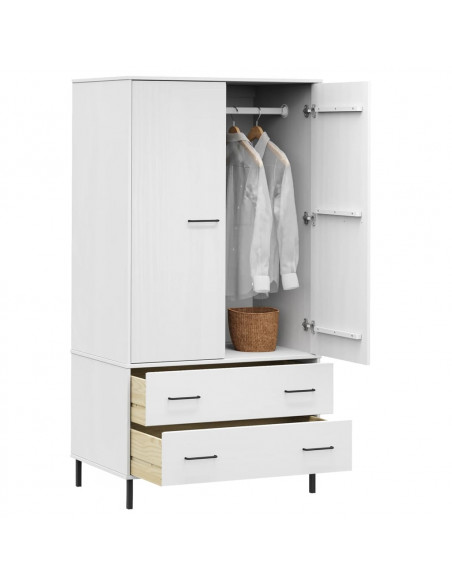 Armadio Gambe Metallo Bianco 90x55x172,5 cm Legno Massello OSLO