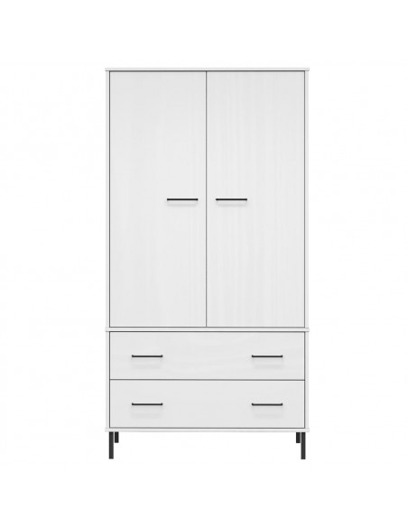 Armadio Gambe Metallo Bianco 90x55x172,5 cm Legno Massello OSLO