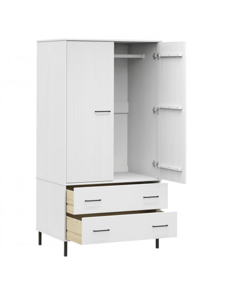 Armadio Gambe Metallo Bianco 90x55x172,5 cm Legno Massello OSLO