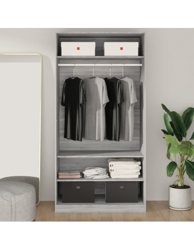 Armadio Grigio Sonoma 100x50x200 cm in Legno Multistrato