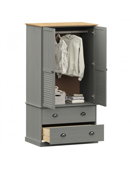 Armadio VIGO 90x55x176 cm in Legno Massello di Pino Grigio