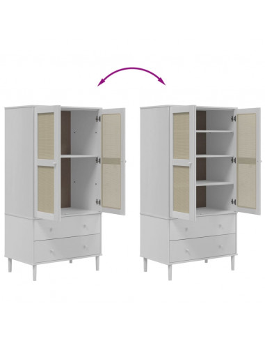 Armadio SENJA Aspetto Rattan Bianco 90x55x175 cm Massello Pino